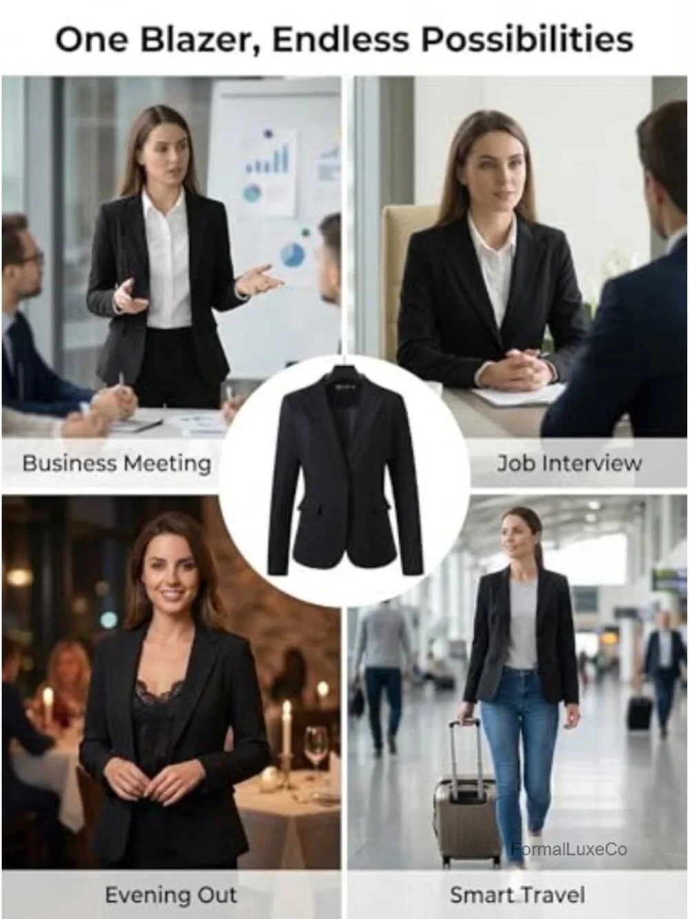 Womens Business Casual Blazer Office Work Solid Suit Jacket Single-Breasted